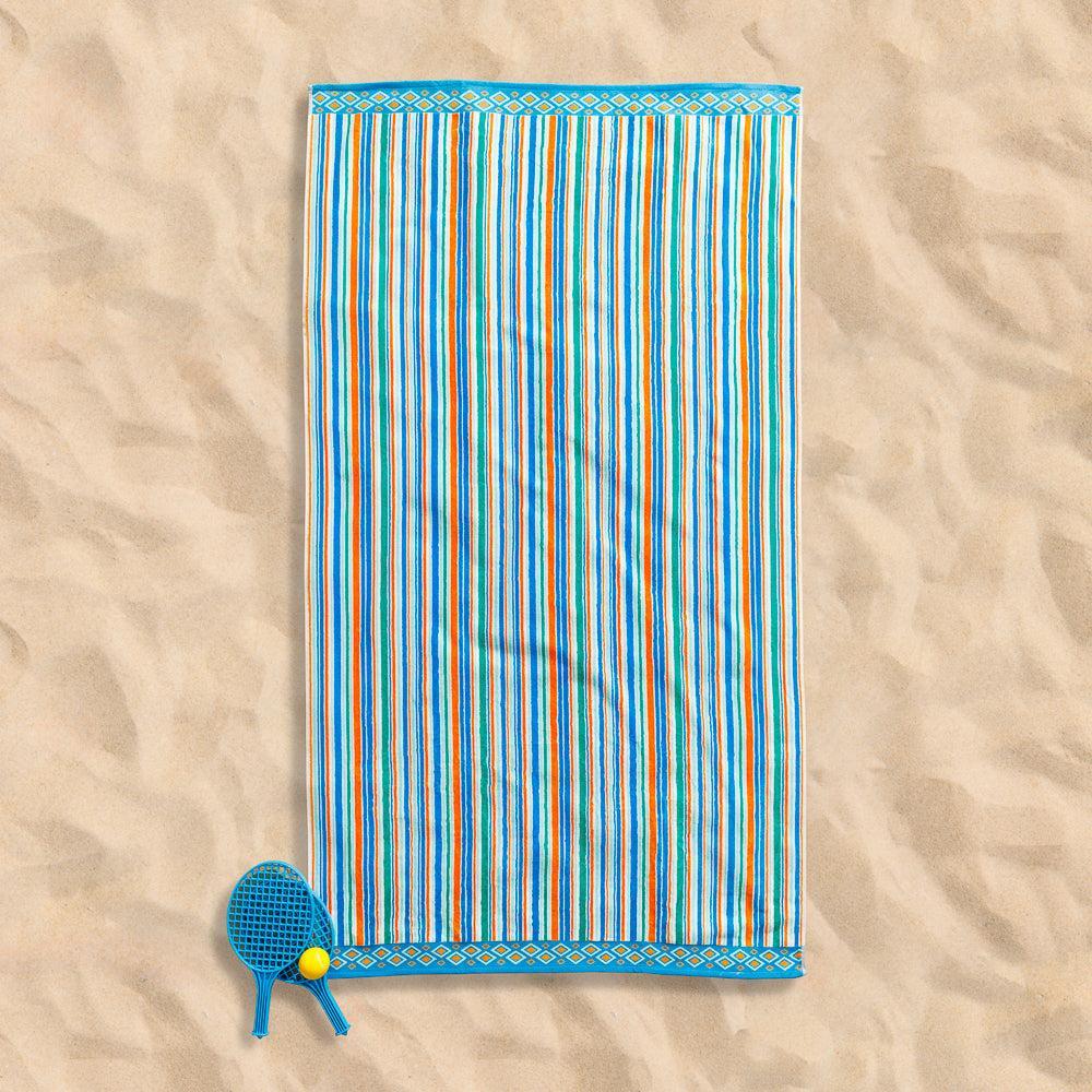 Cotton Collection Bay Breeze Stripes Velour Beach Towel-Beach Towels
