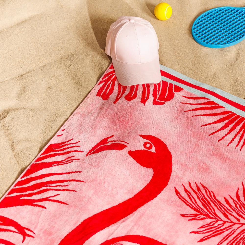 Flamingos Velour Beach Towel-Beach Towels