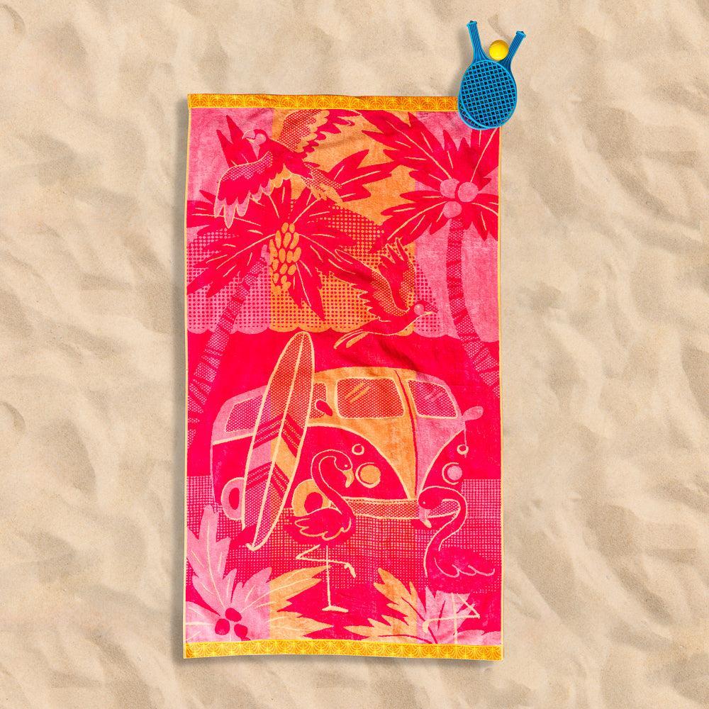 Fuchsia Velour Beach Towel-Beach Towels