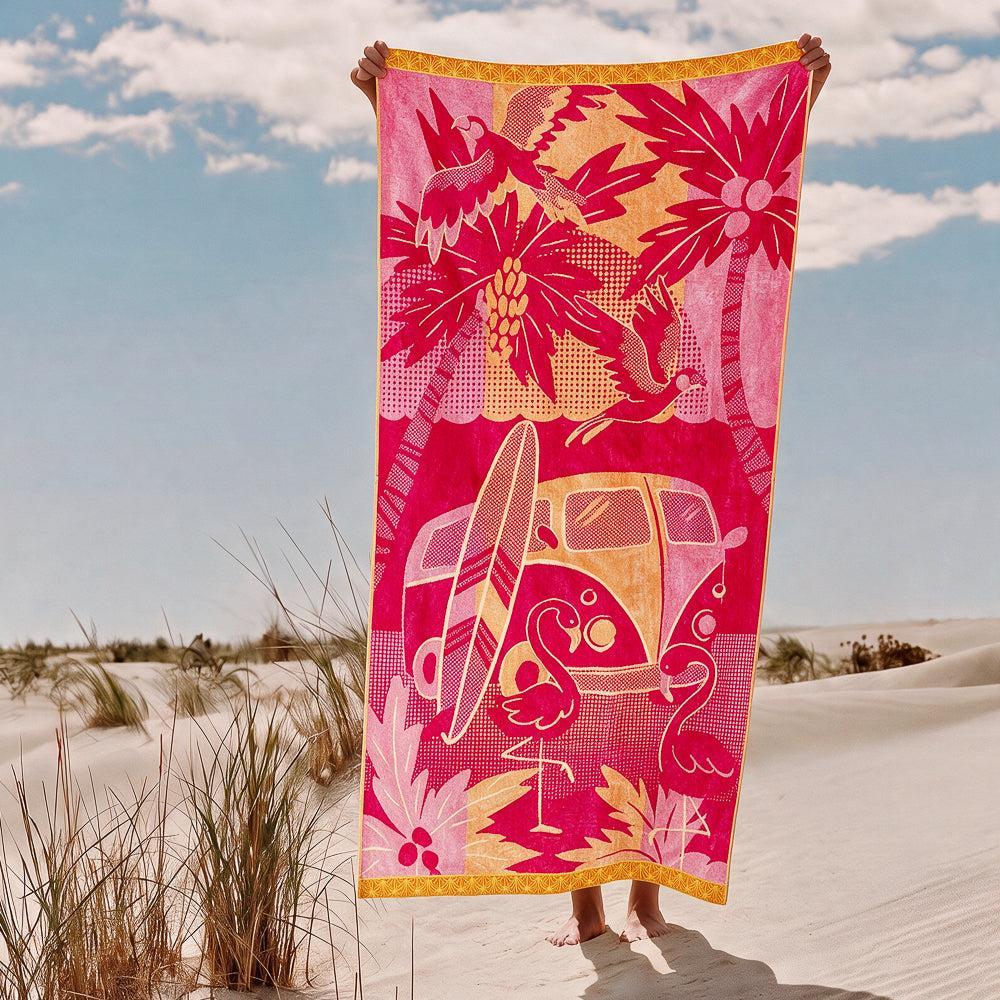 Cotton Collection Fuchsia Velour Beach Towel-Beach Towels