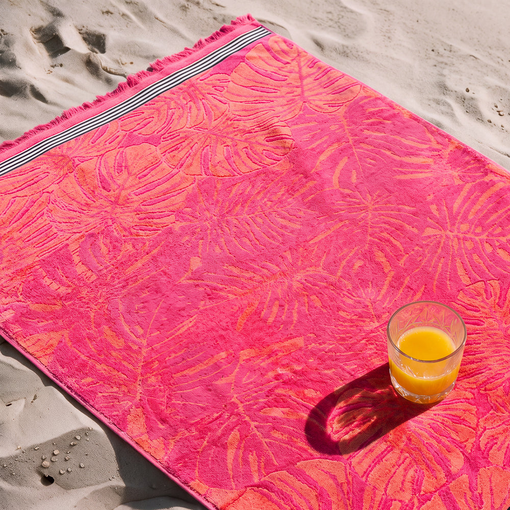 Cotton Collection Jacquard Beach Towel Fushia-Beach Towels