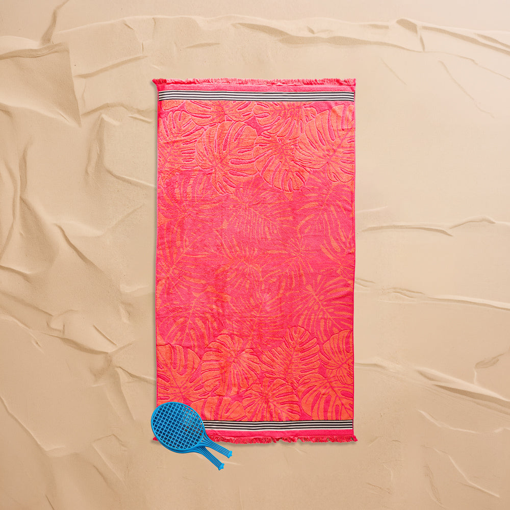 Cotton Collection Jacquard Beach Towel Fushia-Beach Towels
