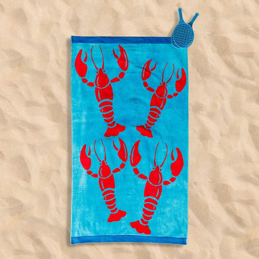 Cotton Collection Lobster Lagoon Velour Beach Towel-Beach Towels