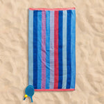 Cotton Collection Ocean Sunset Stripe Velour Beach Towel