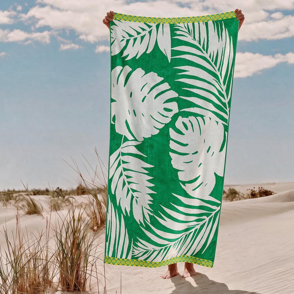 Cotton Collection Palm Paradise Velour Beach Towel-Beach Towels