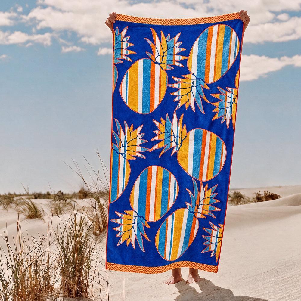 Cotton Collection Pineapple Velour Beach Towel-Beach Towels