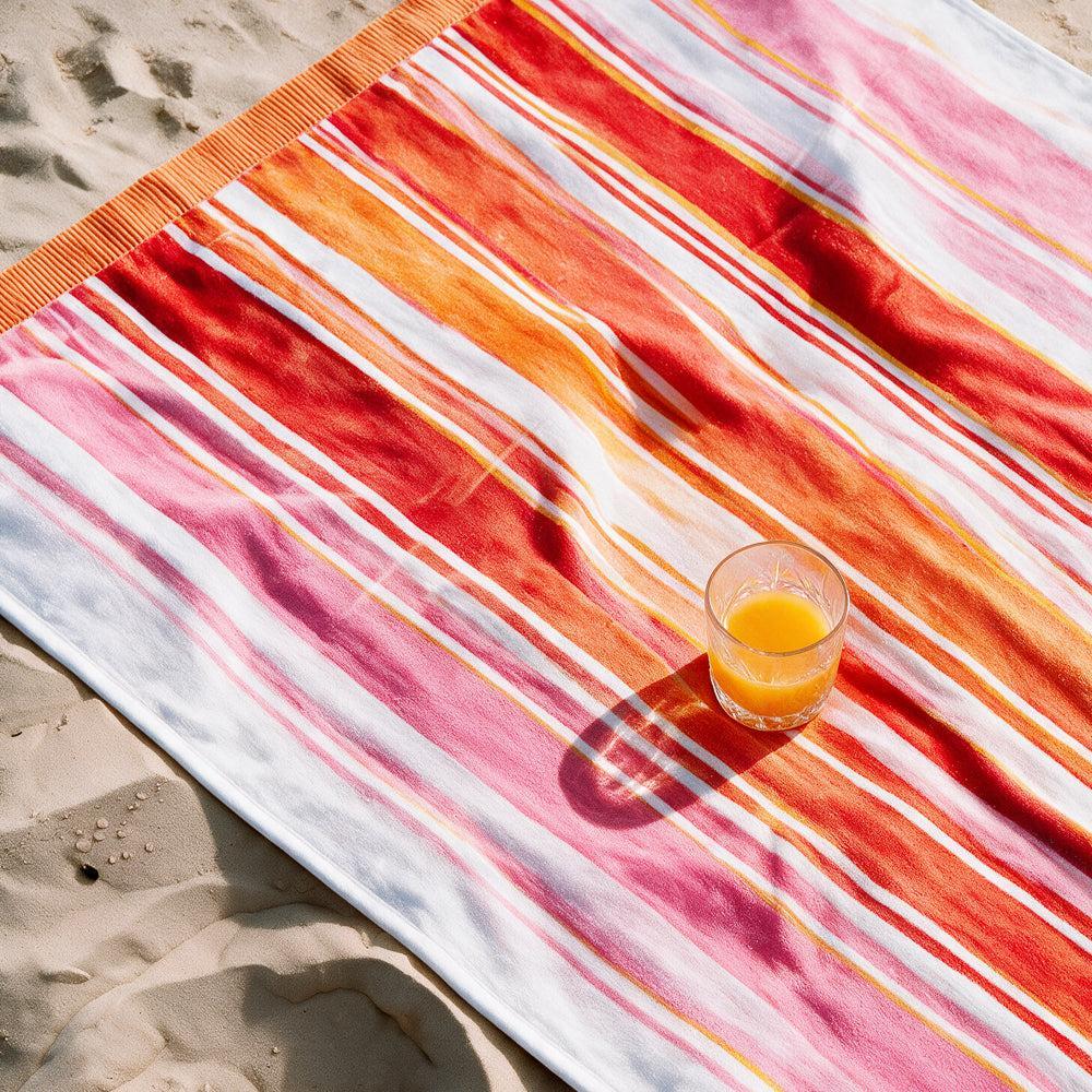 Cotton Collection Sunkissed Stripes Velour Beach Towel-Beach Towels
