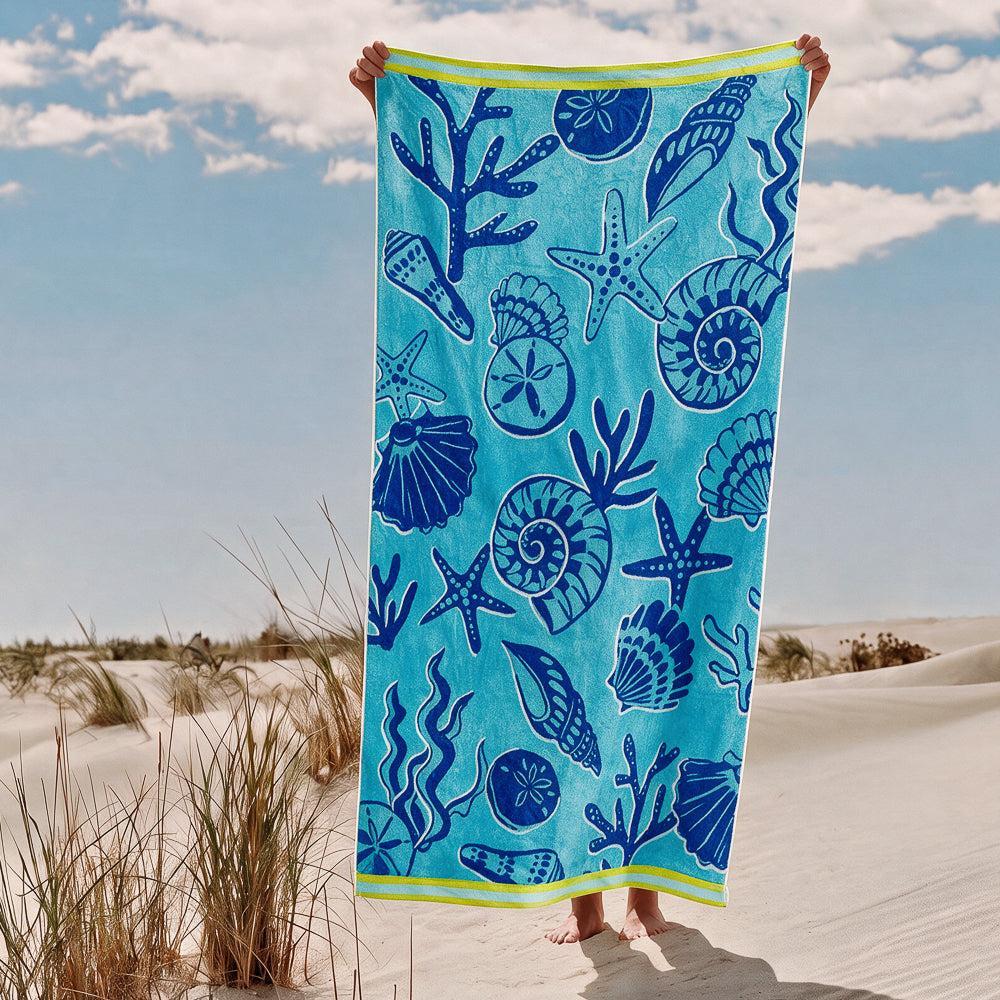 Cotton Collection Tidal Treasures Velour Beach Towel-Beach Towels