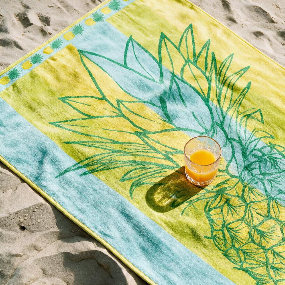 Cotton Collection Tropical Pineapple Velour Beach Towel-Beach Towels