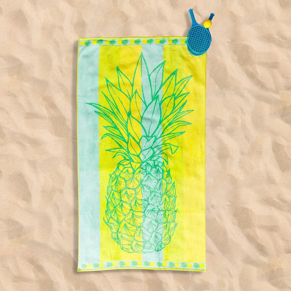 Cotton Collection Tropical Pineapple Velour Beach Towel-Beach Towels