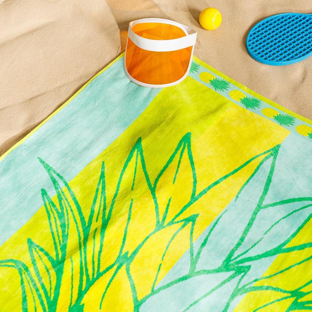 Cotton Collection Tropical Pineapple Velour Beach Towel-Beach Towels