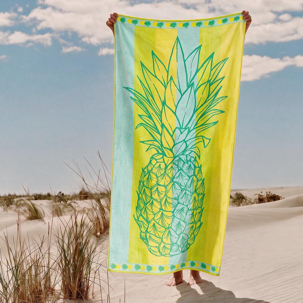 Cotton Collection Tropical Pineapple Velour Beach Towel-Beach Towels