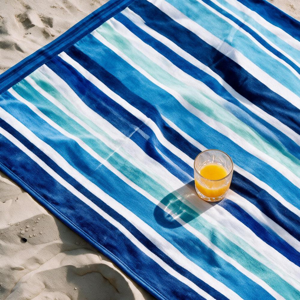 Cotton Collection Velour Coastal Drift Beach Towel-Beach Towels