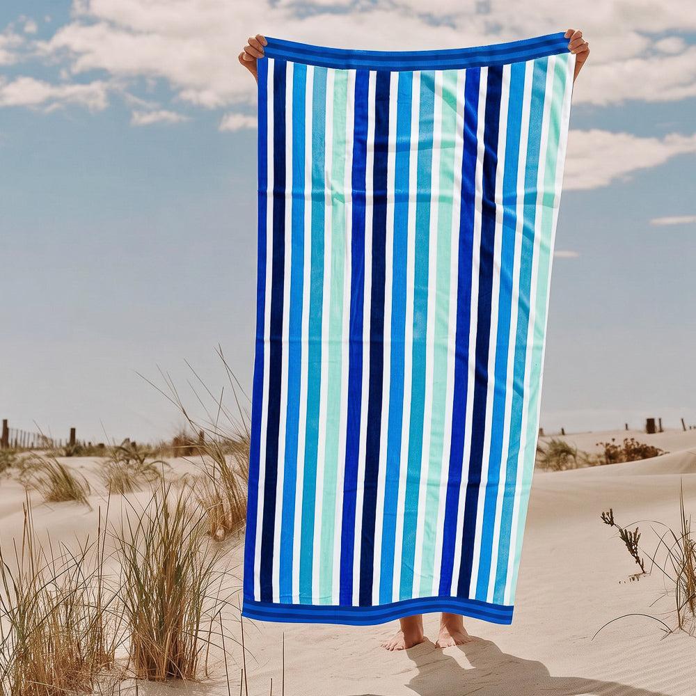 Cotton Collection Velour Coastal Drift Beach Towel-Beach Towels