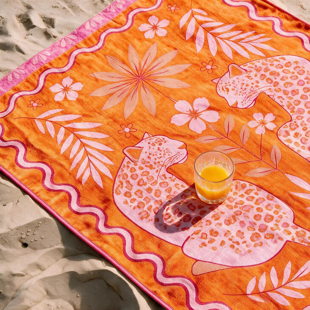 Cotton Collection Velour Leopard Leisure Beach Towel-Beach Towels