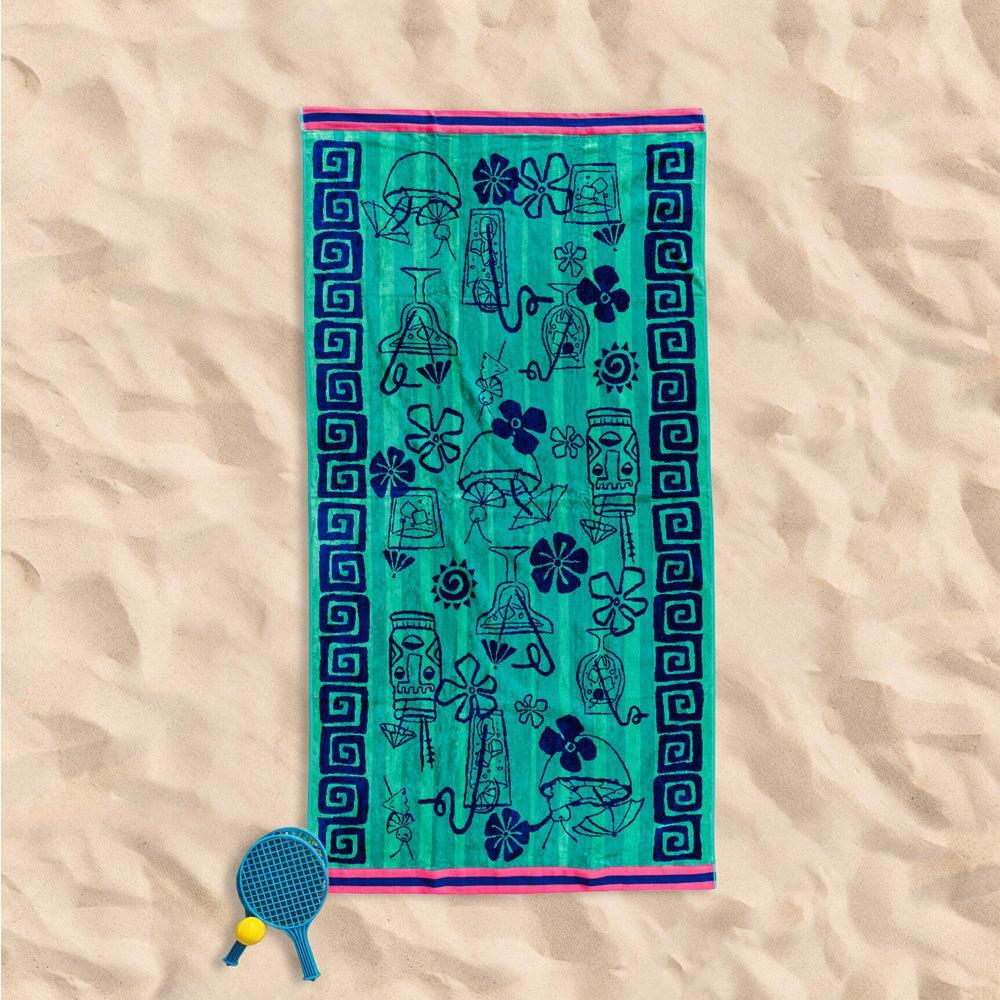 Cotton Collection Velour Ocean Vibes Beach Towel-Beach Towels