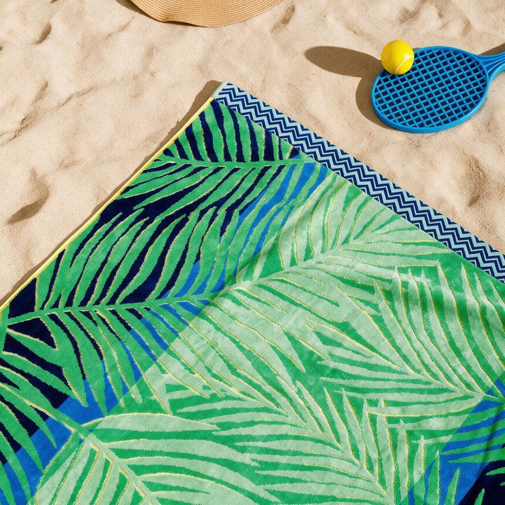 Cotton Collection Velour Palms Paradise Beach Towel-Beach Towels