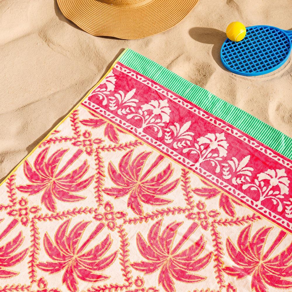 Cotton Collection Velour Passion Palms Beach Towel-Beach Towels