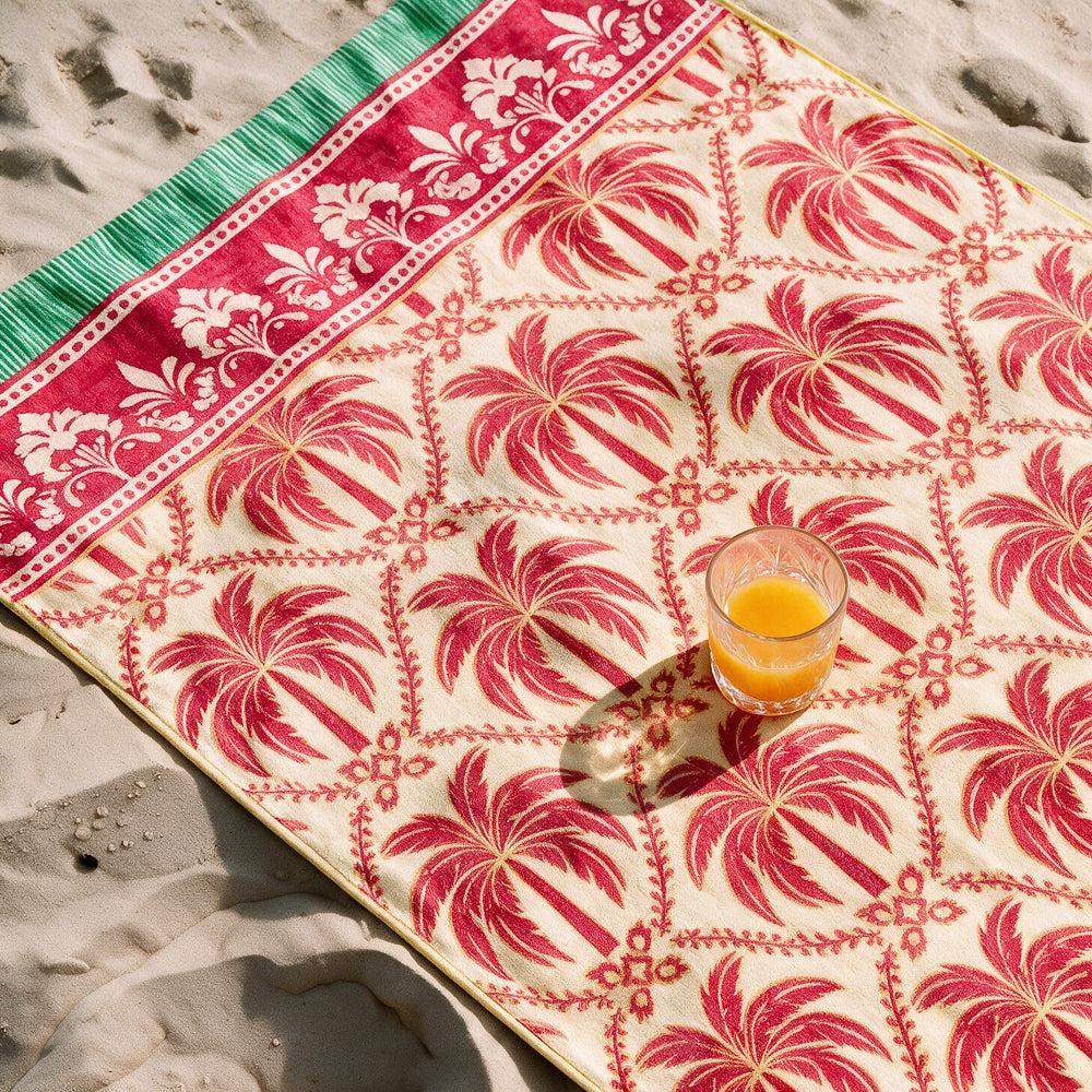 Cotton Collection Velour Passion Palms Beach Towel-Beach Towels
