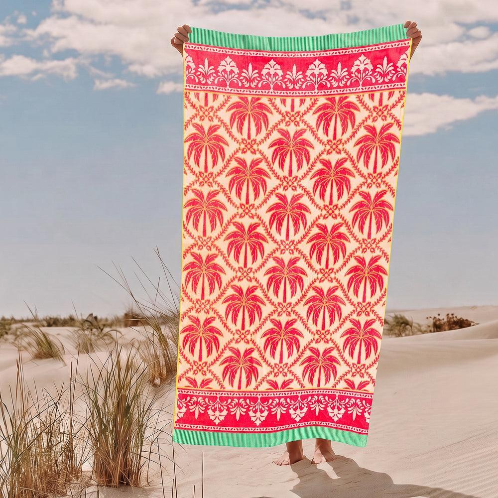 Cotton Collection Velour Passion Palms Beach Towel-Beach Towels