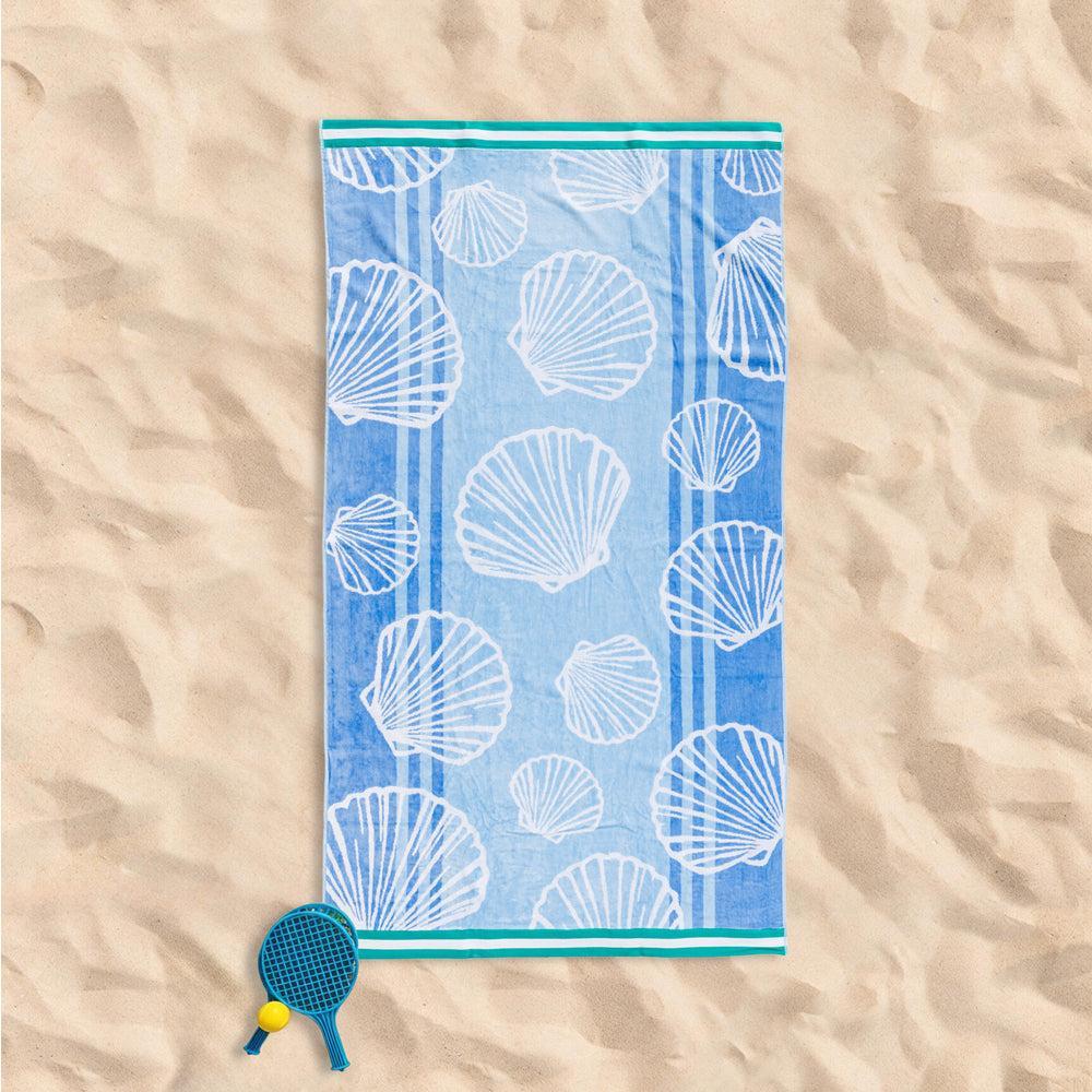 Cotton Collection Velour Seashell Serenity Beach Towel-Beach Towels
