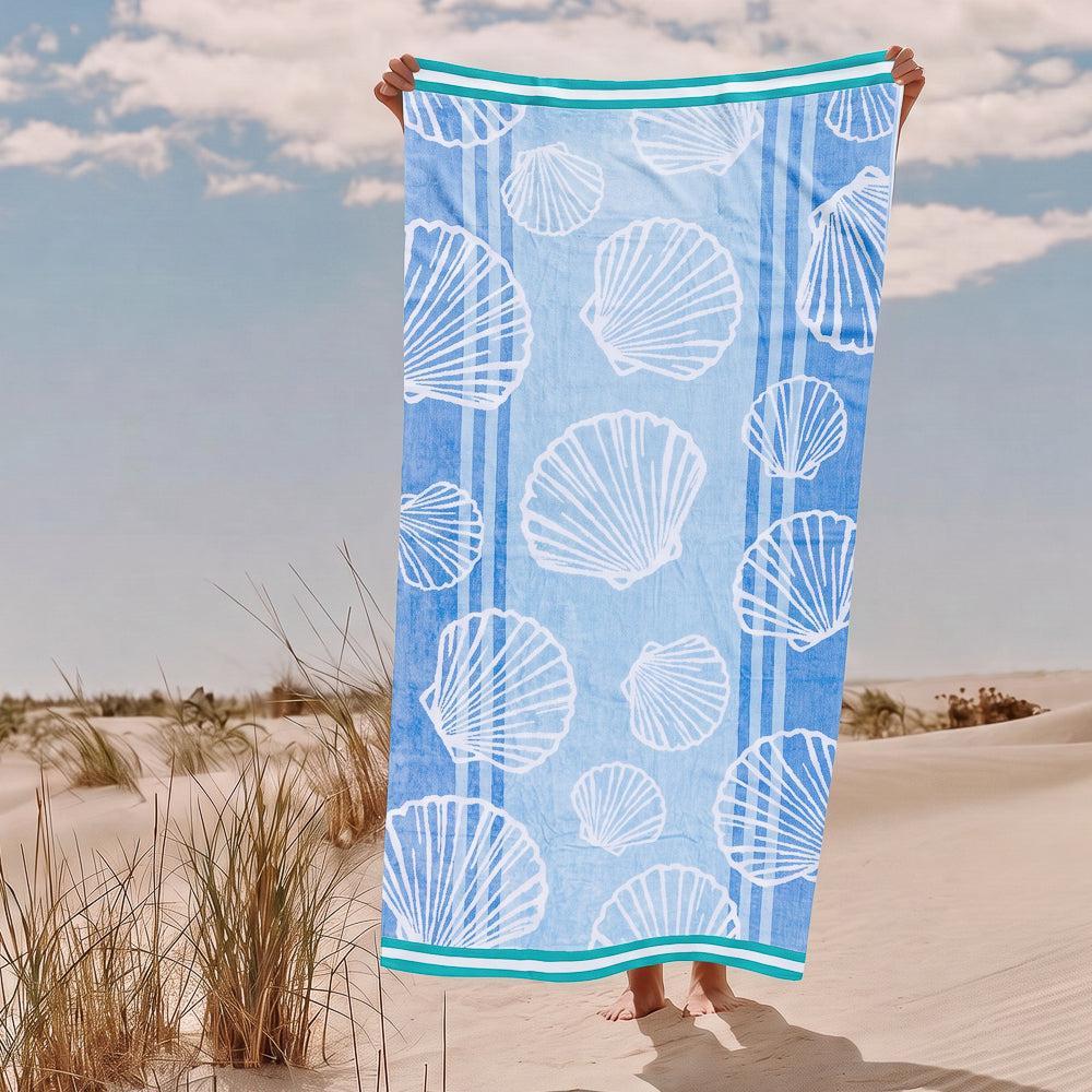 Cotton Collection Velour Seashell Serenity Beach Towel-Beach Towels