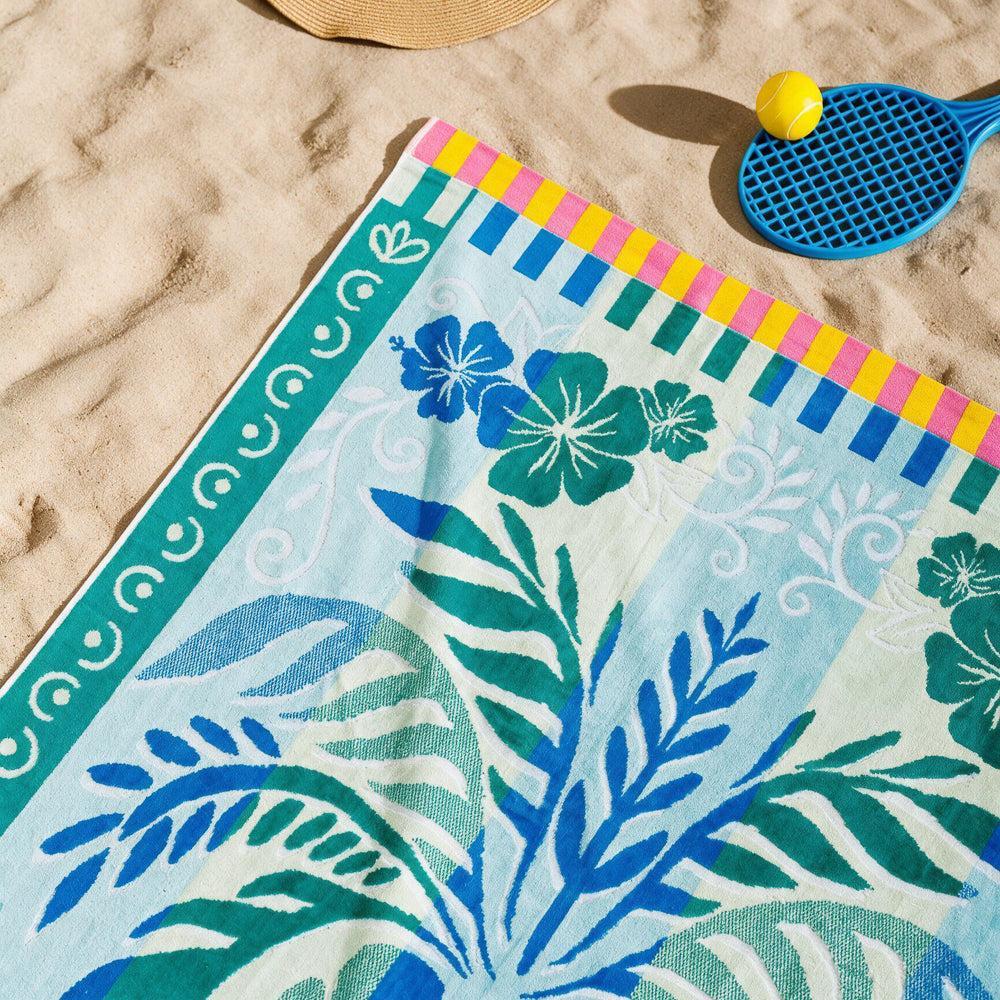 Cotton Collection Velour Seaside Chic Beach Towel-Beach Towels