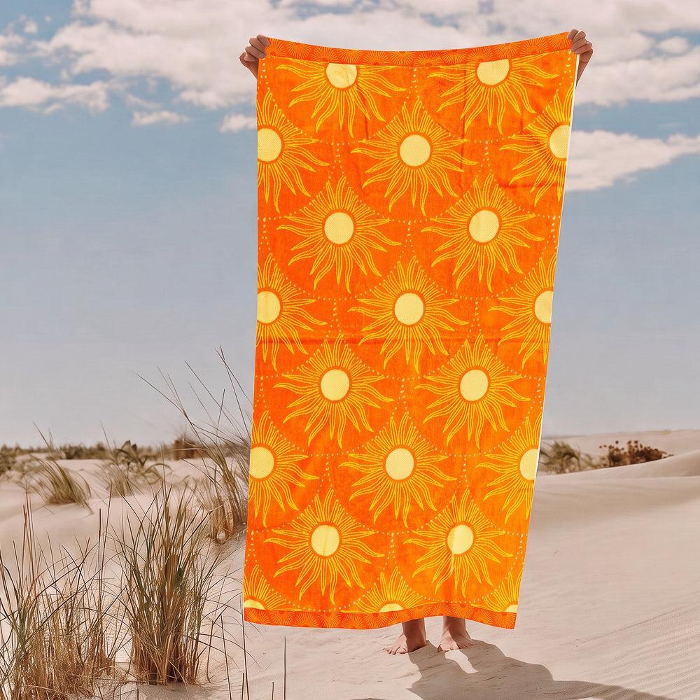 Cotton Collection Velour Sunscape Beach Towel-Beach Towels