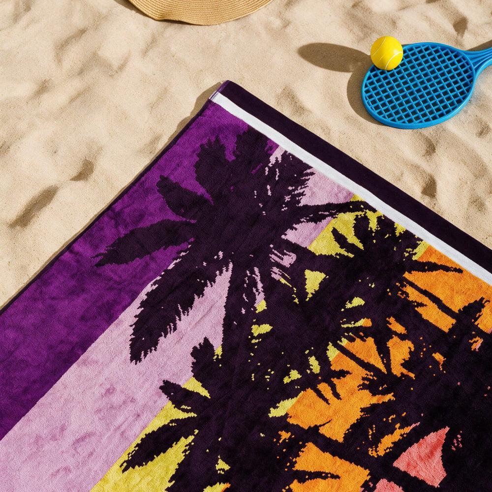 Cotton Collection Velour Tropical Palms Beach Towel-Beach Towels