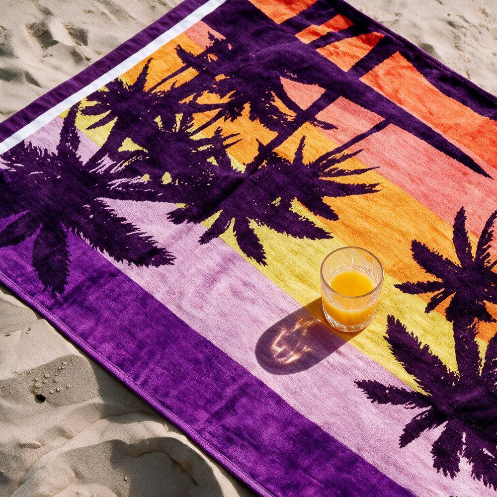 Cotton Collection Velour Tropical Palms Beach Towel-Beach Towels