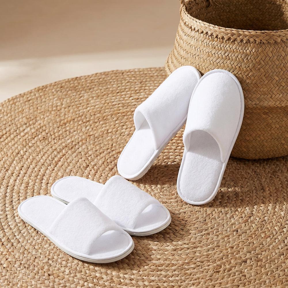 Disposable Open-toe Toweling Slippers White-Guest Amenities