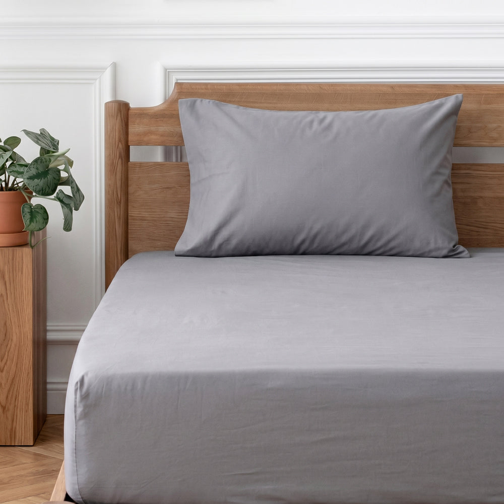 Easy Care 144 Thread Count Polycotton Pillowcase Grey-Pillowcases