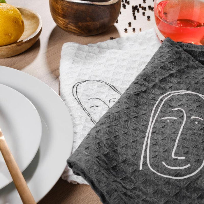 Faces of Felicity Dishcloth - charcoal