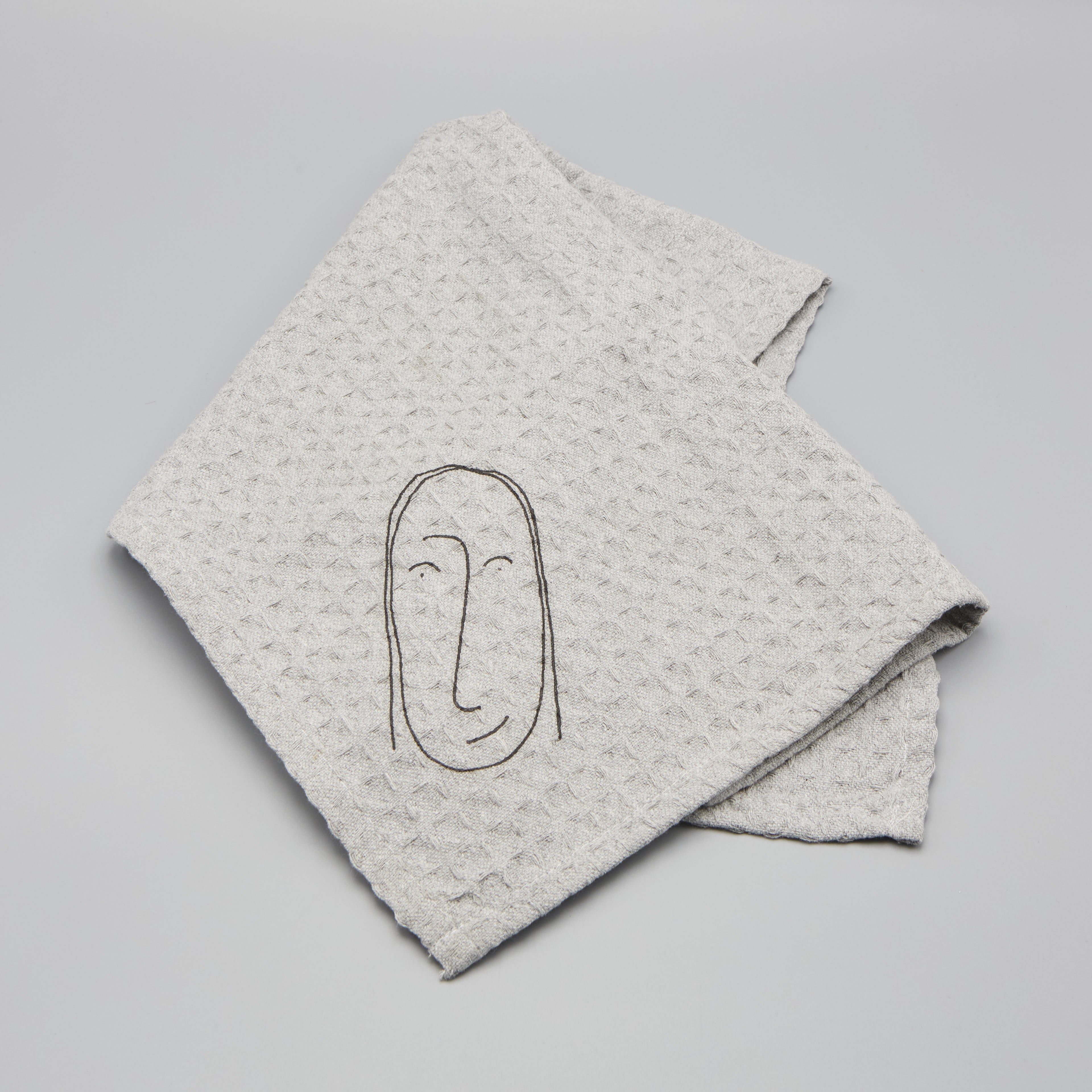 Faces of Felicity Dishcloth - light grey