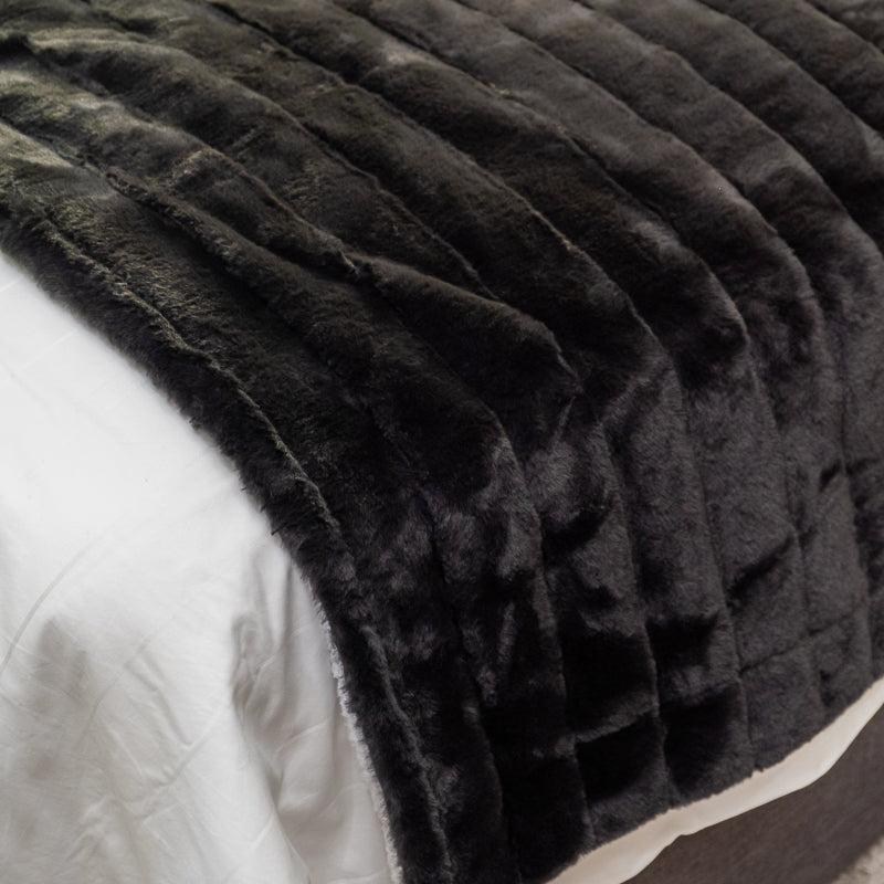 Faux Fur Rabbit Blanket- Jacquard Slate