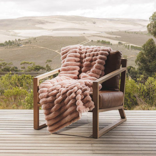 Fluted Faux Fur Blanket - Dusty Pink-BLANKET
