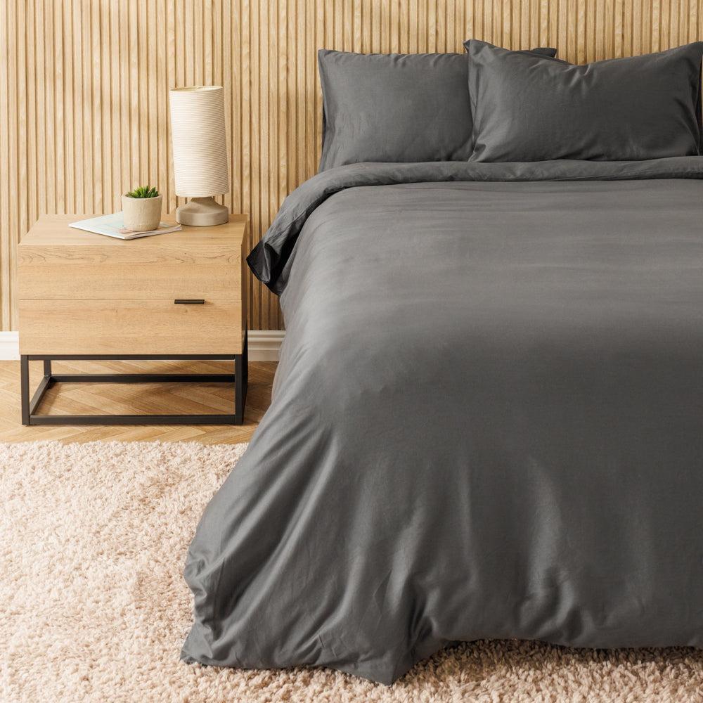 Heritage Collection Cotton Linen Blend Duvet Cover Set Charcoal-Duvet Cover Sets