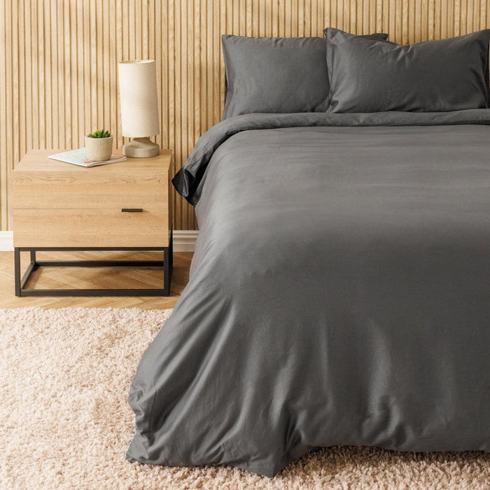 Heritage Collection Cotton Linen Blend Duvet Cover Set Charcoal-Duvet Cover Sets