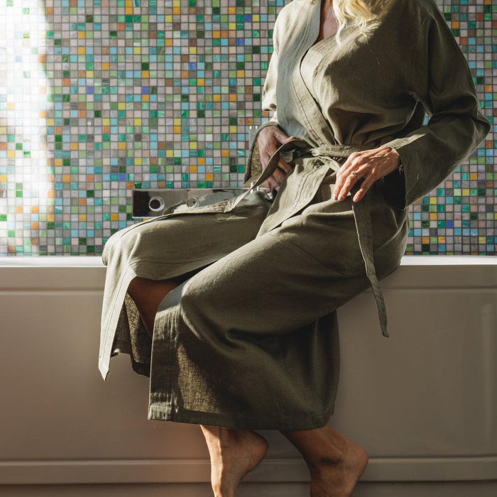 Heritage Collection Luxury Linen and Lyocell Kimono Gown Forest-Bathrobes