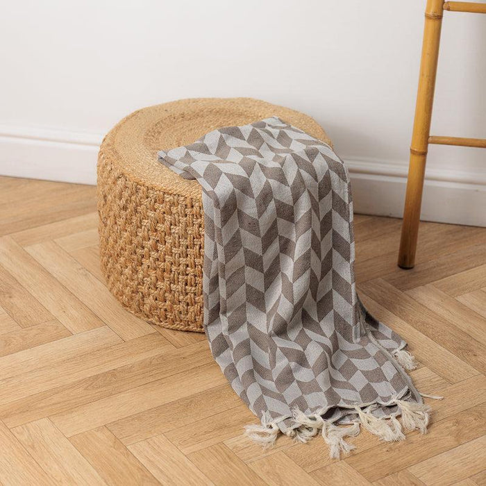 Herringbone Jacquard Throw - Beige-Throw