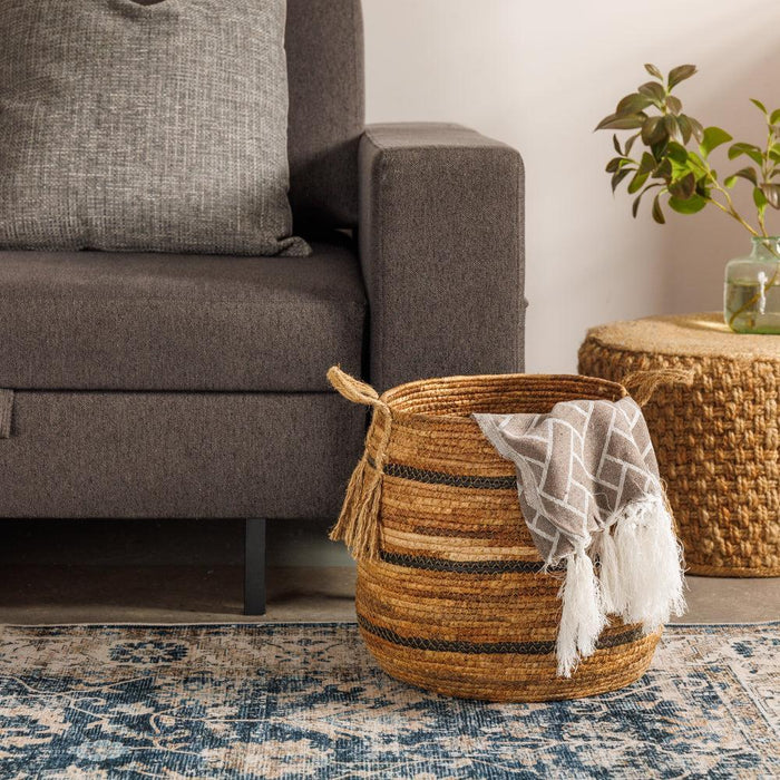 Home.Life Banana Leaf Black Stripe Basket Natural-Storage Basket