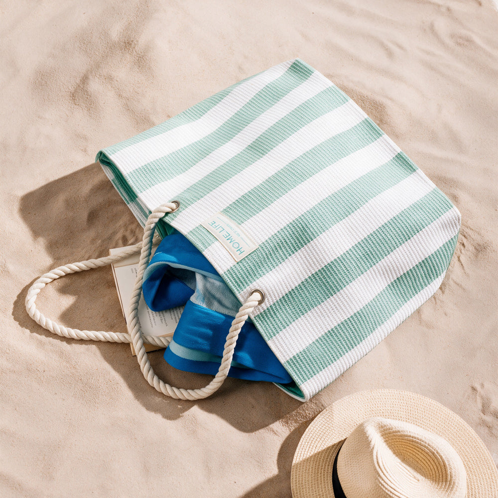 Home.Life Broad Stripe Beach Bag Duck Egg-Beach Bag
