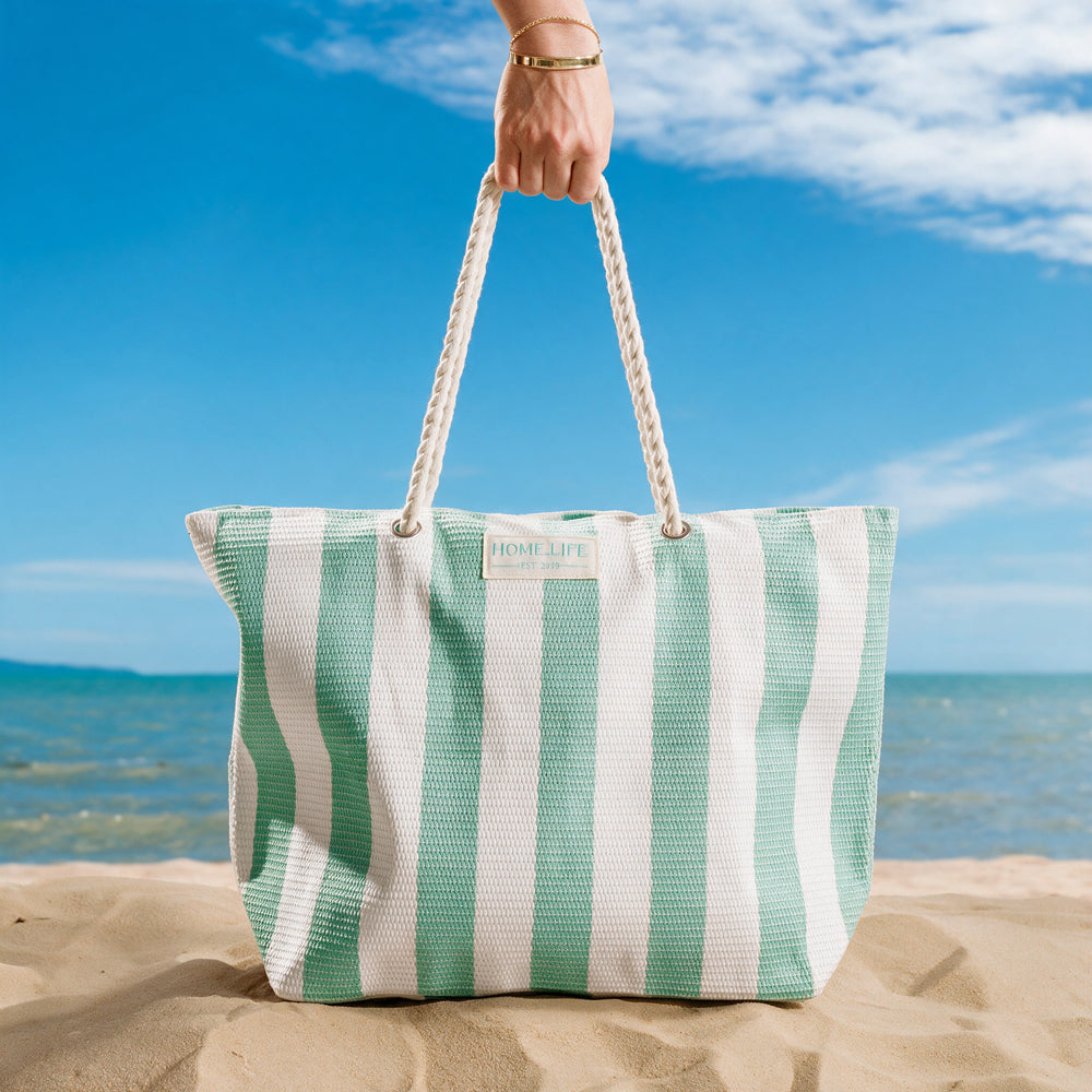 Home.Life Broad Stripe Beach Bag Duck Egg-Beach Bag
