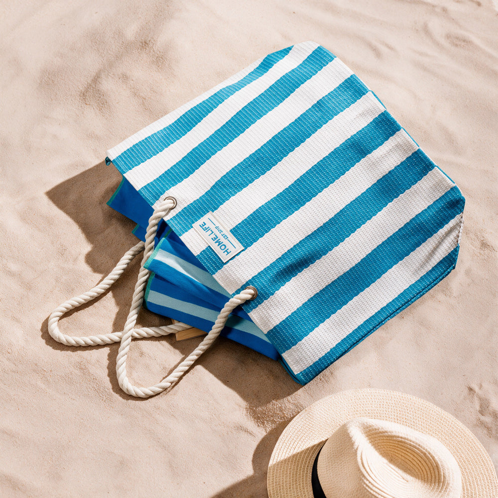 Home.Life Broad Stripe Beach Bag Sky Blue-Beach Bag