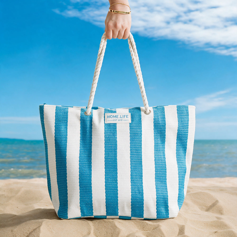 Home.Life Broad Stripe Beach Bag Sky Blue-Beach Bag