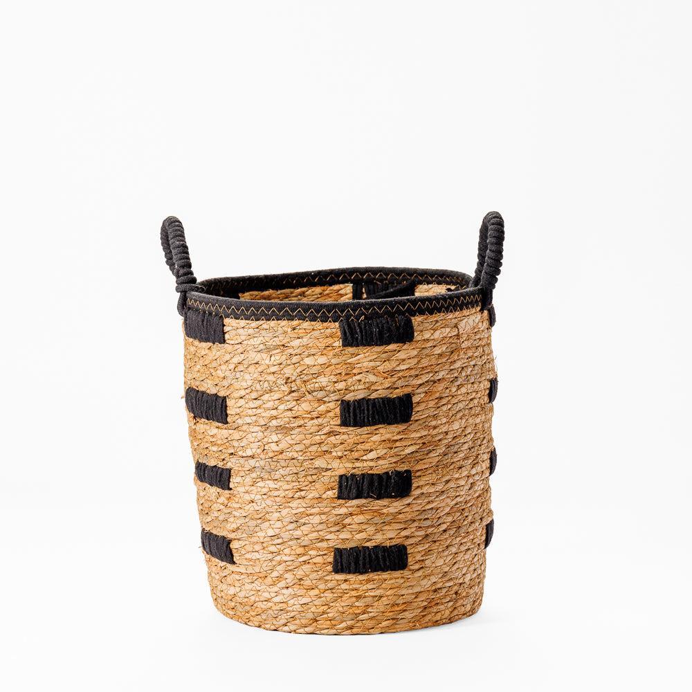 Home.Life Bulrush Basket Black Block Stitch Natural-Storage Baskets