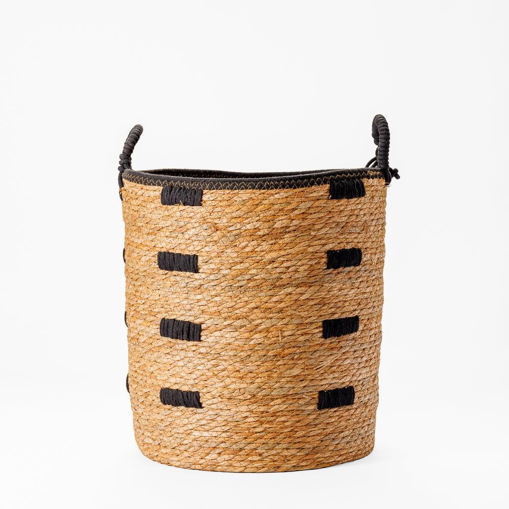 Home.Life Bulrush Basket Black Block Stitch Natural-Storage Baskets