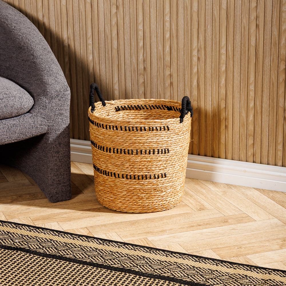 Home.Life Bulrush Basket Black Double Stitch Natural-Storage Baskets
