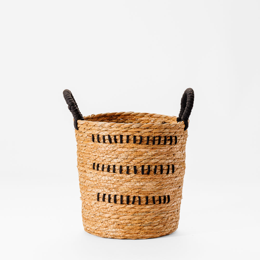 Home.Life Bulrush Basket Black Double Stitch Natural-Storage Baskets