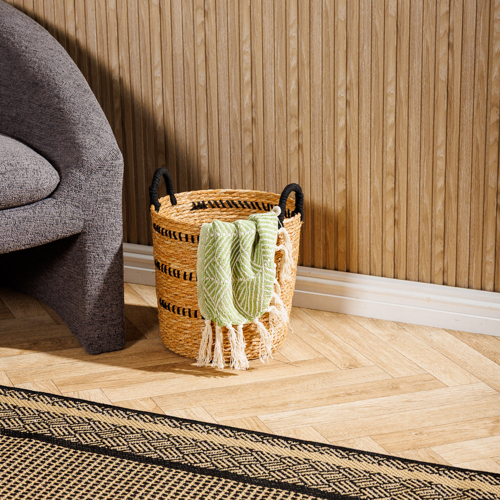 Home.Life Bulrush Basket Black Double Stitch Natural-Storage Baskets
